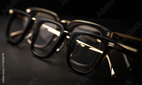 Eyeglasses on a black background, close-up shot.