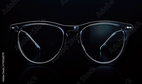Eyeglasses on a black background, close-up shot.