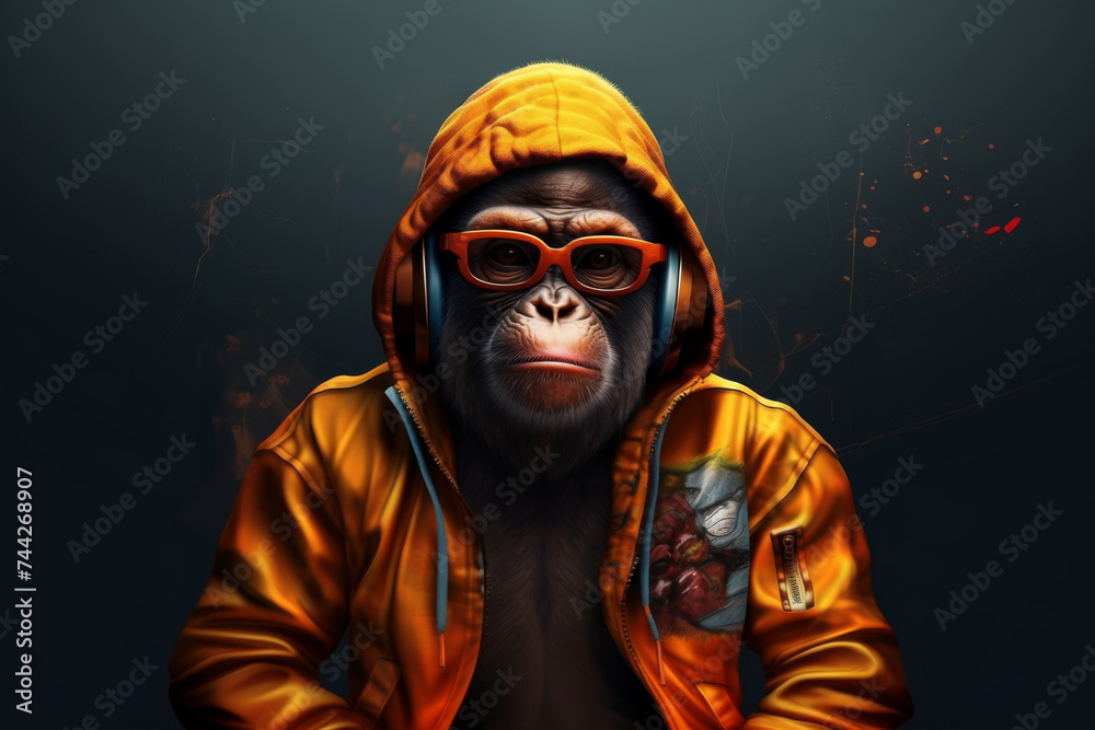 the cheerful monkey is wearing a hat and jacket feeling so cute and free the cheerful monkey is wearing a hat and jacket feeling so cute and free