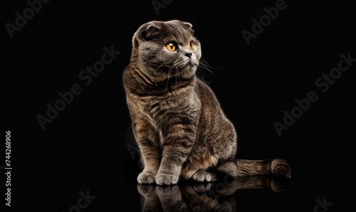 Studio shot of a scottish fold cat on black background.