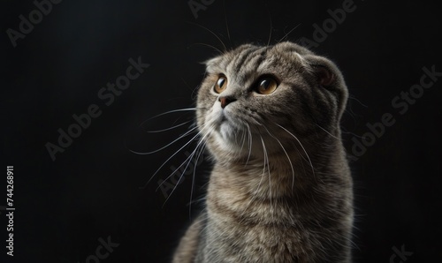 Portrait of a scottish fold cat on a black background
