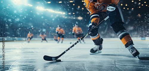 The Determined Skating of an Ice Hockey Player Echoing Through the Stadium
