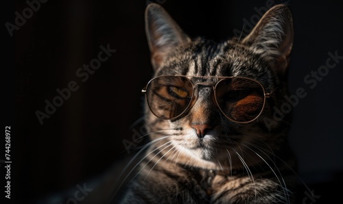 Portrait of a cat with sunglasses. Shallow depth of field.