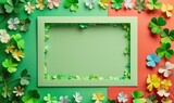 Frame made of paper flowers on color background. St. Patrick's Day celebration