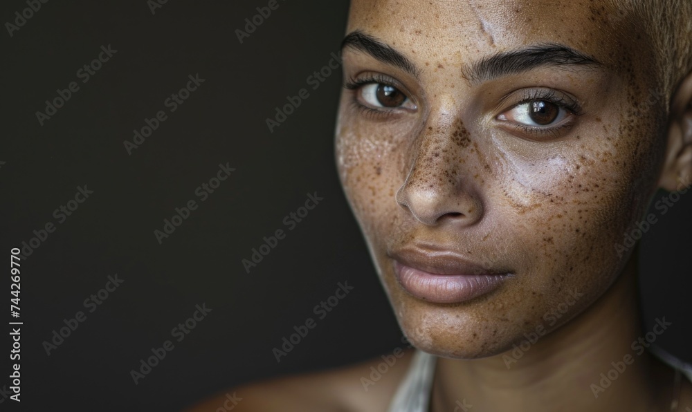 Close up portrait of a beautiful young woman with freckles on her face Close up portrait of a beautiful young woman with freckles on her face