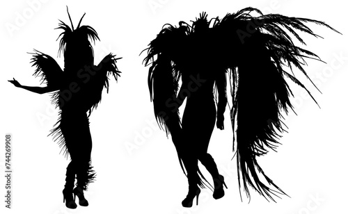 samba, baile, brasil, danza, carnaval, silueta, color, vector, pegatina, plumas, traje,  ilustracion, angel, diablo