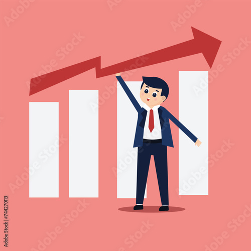 Vector illustration of a businessman and an upward graph, depicting business and investment growth