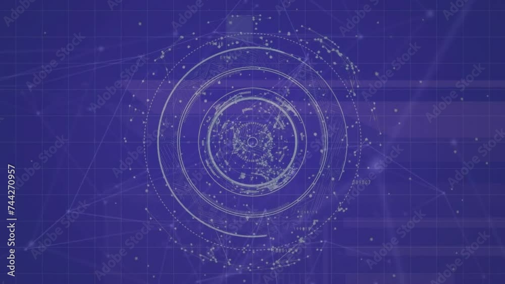 Animation of network of connections and globe on blue background Animation of network of connections and globe on blue background