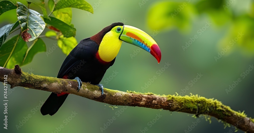 Fototapeta premium Discovering the Keel-Billed Toucan in the Lush Landscape of Central America's Forests