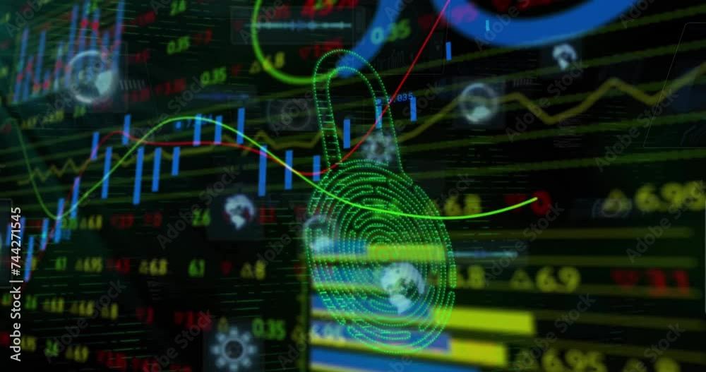 Animation of biometric padlock and data processing Animation of biometric padlock and data processing