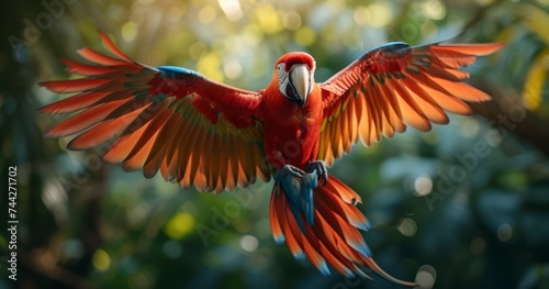 Nature's Palette - The Brilliant Hues of Hybrid Parrots Soaring Over the Jungle Landscape © Ilham