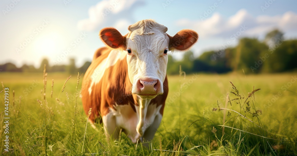 The Idyllic Image of a Flawless Cow Grazing in a Verdant Field