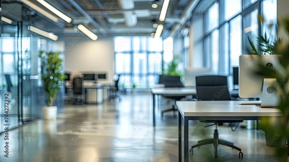 Blur focus of White open space office interior can be used as background - generative ai