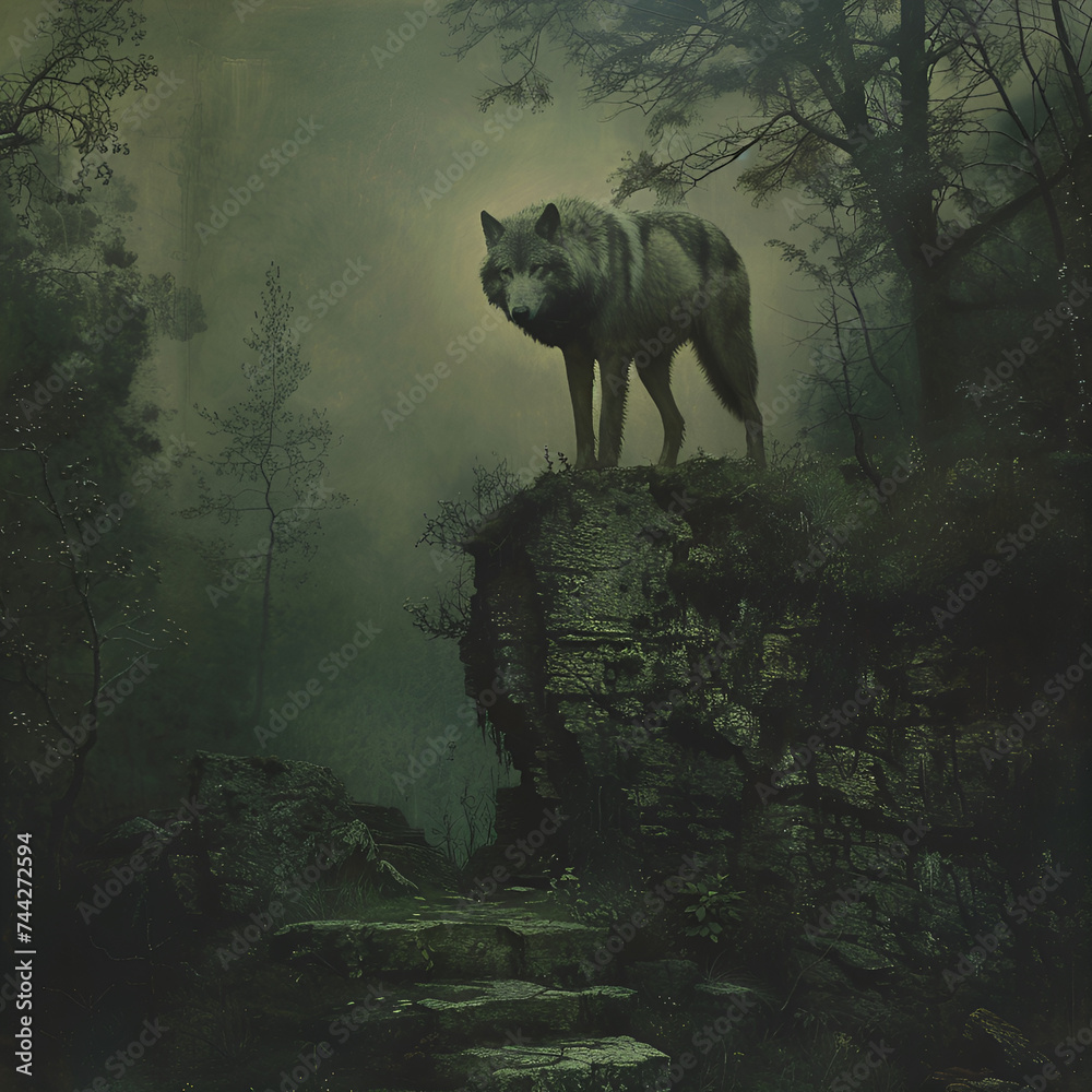 Naklejka premium wolf in a jungle 