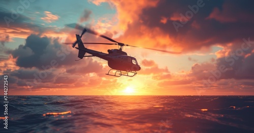 The Strategic Maneuvers of an Army Helicopter Above the Swirling Seas photo