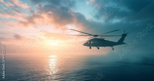 Oceanic Overwatch - Army helicopter above sea