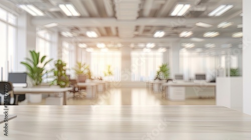 Blur focus of White open space office interior can be used as background - generative ai