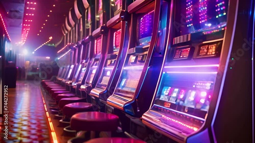 Row of Slot Machines in a Casino Generative AI photo