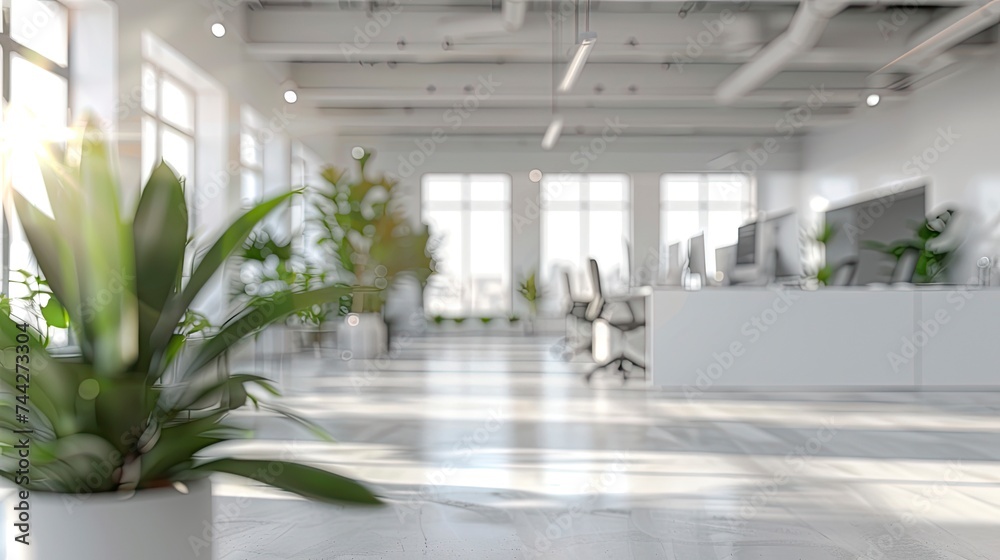 Blur focus of White open space office interior can be used as background - generative ai