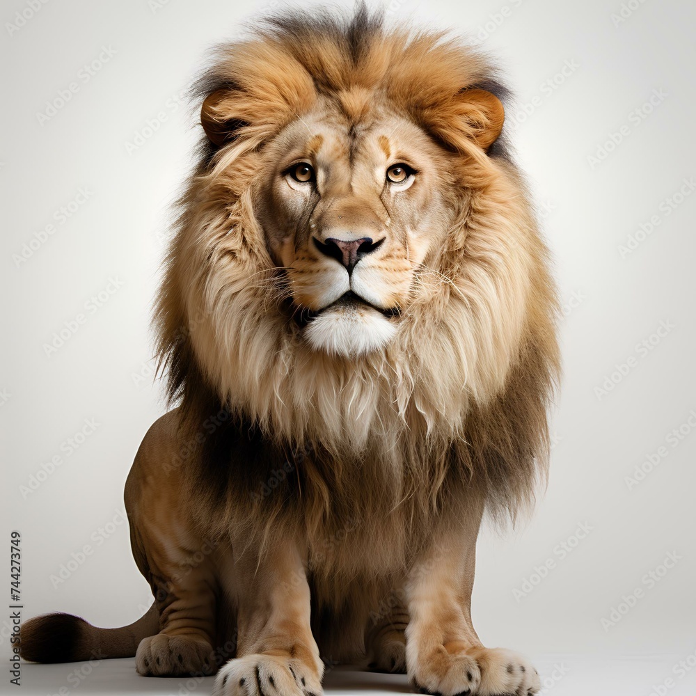 Fototapeta premium Adult lion animal on a white background, AI image