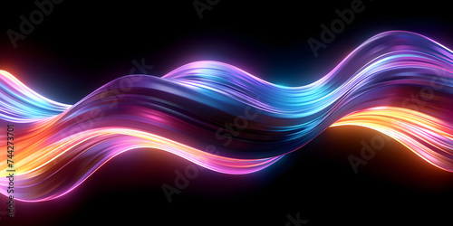 Abstract fluid 3d render holographic neon curved wave in motion dark background. Gradient design element for banners, backgrounds, wallpapers and covers and others