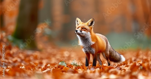 The Enthralling Scene of a Red Fox Moving Swiftly Through Autumn Leaves © Ilham