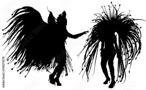 samba, baile, brasil, danza, carnaval, silueta, color, vector, pegatina, plumas, traje,  ilustracion, angel, diablo