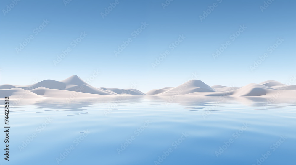 Surreal Desert Landscape with Water Reflection and Clear Blue Sky