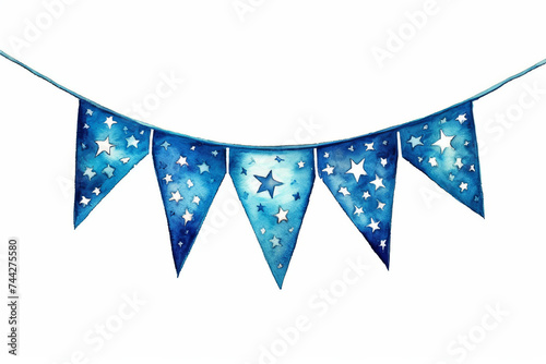 Watercolor banner and stars on white background