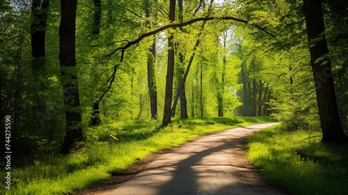 Quiet lush forest that greened in spring