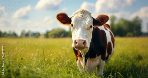 A Cow Standing Serenely in the Heart of a Sunlit Field