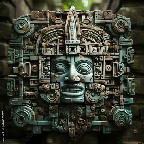 Green stone engraving in Mayan culture style