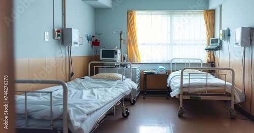 An Unfilled Hospital Room Designed for Two Patients
