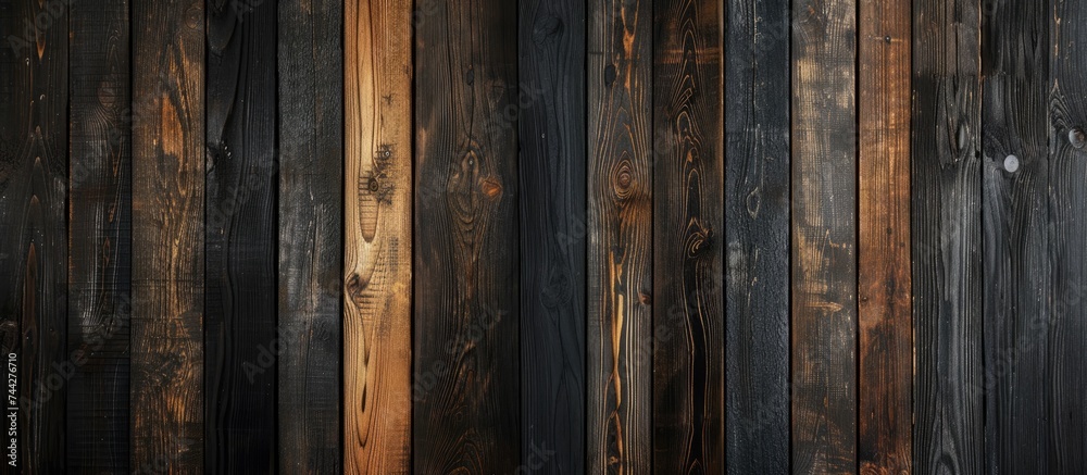 This photo showcases a wood-paneled wall with a rich texture in dark vintage tones against a black background. This photo showcases a wood-paneled wall with a rich texture in dark vintage tones against a black background.