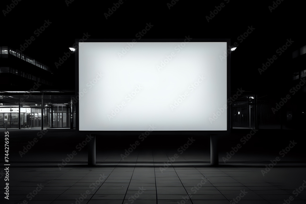 Nighttime Empty Billboard for Advertisement: A captivating and high-contrast image suitable for design mockups and advertising space showcase. Nighttime Empty Billboard for Advertisement: A captivating and high-contrast image suitable for design mockups and advertising space showcase.