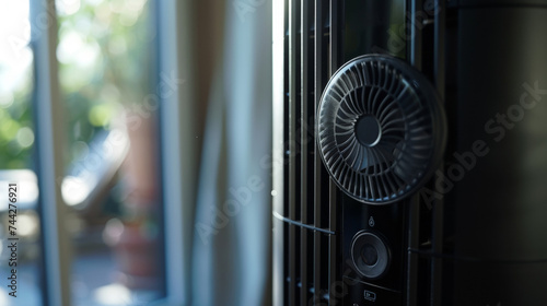 A look at the tower fans timer feature allowing users to set a specific amount of time for the fan to run before automatically shutting off. photo