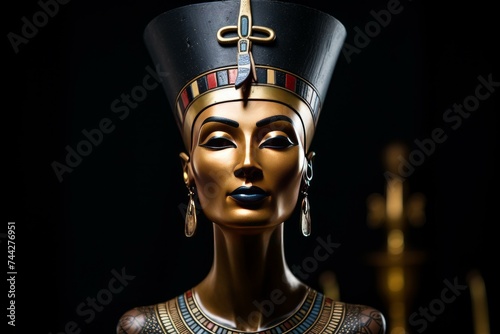 Queen nefertiti statue. Face worship. Generate Ai