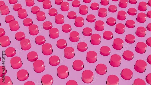 Pink cylinders moving up and down - 3D Render