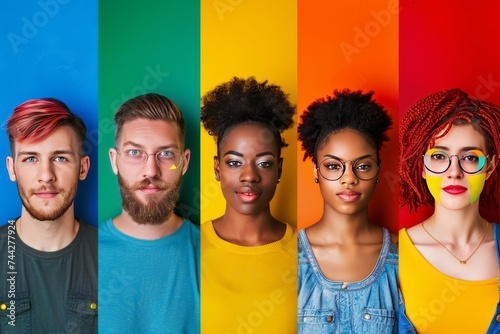 LGBTQ Pride togetherness. Rainbow community colorful collective success diversity Flag. Gradient motley colored good opinion LGBT rights parade festival hir diverse gender illustration