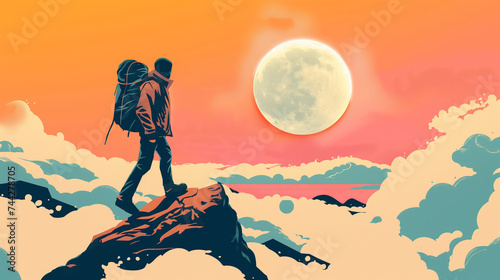 Man Standing on Top of Mountain With Backpack