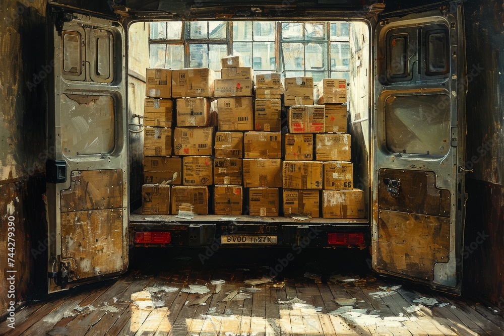 A derelict truck carries a load of forgotten treasures, waiting to be discovered behind the decaying walls of an abandoned building A derelict truck carries a load of forgotten treasures, waiting to be discovered behind the decaying walls of an abandoned building