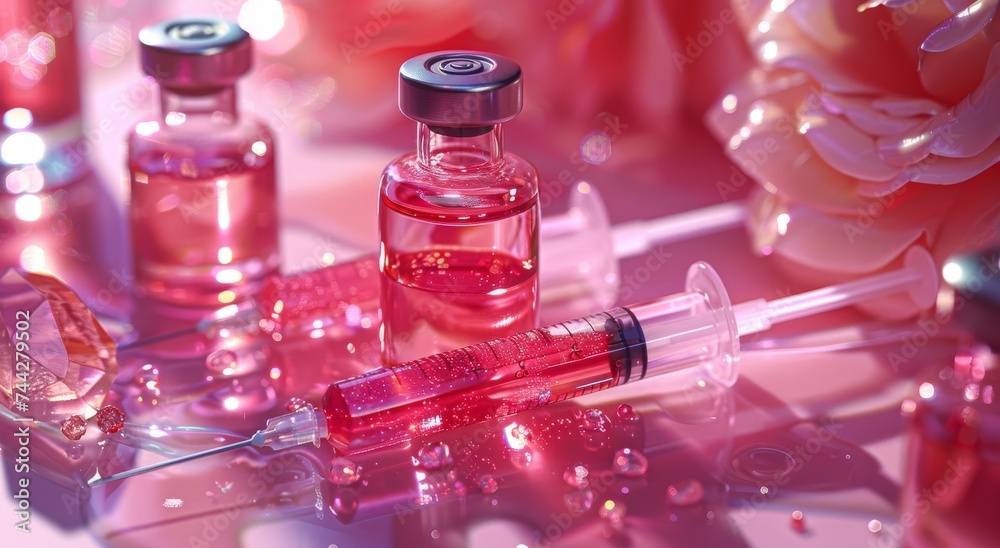 A mesmerizing array of vibrant red vials filled with fragrant fluid, resembling a toiletry paradise for the senses
