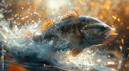 A majestic fish leaps out of its confined aquarium into the vast, unknown waters, embodying the freedom and daring spirit of the wild © Larisa AI