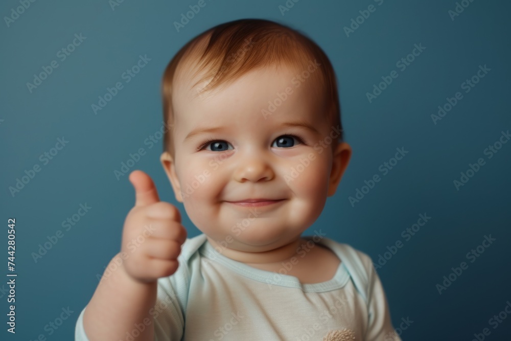 Smiling baby with thumbs up Smiling baby with thumbs up