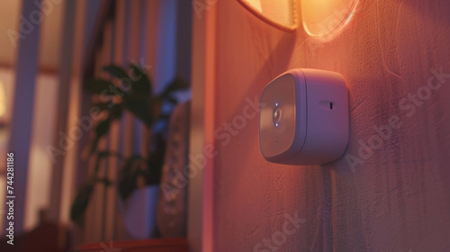 A closeup of a motion sensor that detects movement and can send alerts to a caregiver if there is no activity for a certain period of time. photo