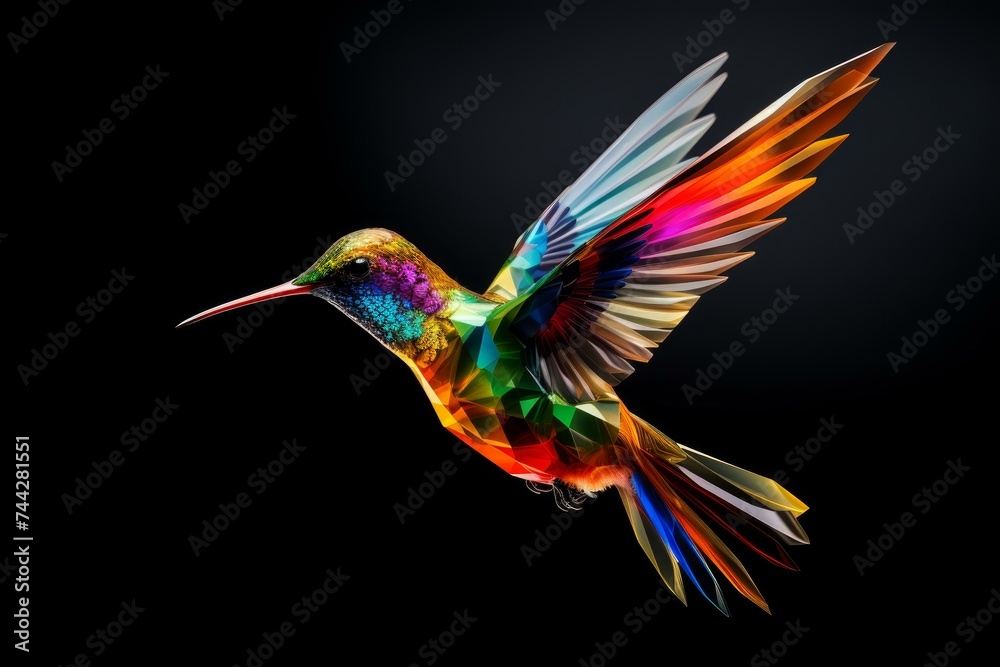 Fototapeta premium Rainbow colorful hummingbird. Mexico green bird. Generate Ai