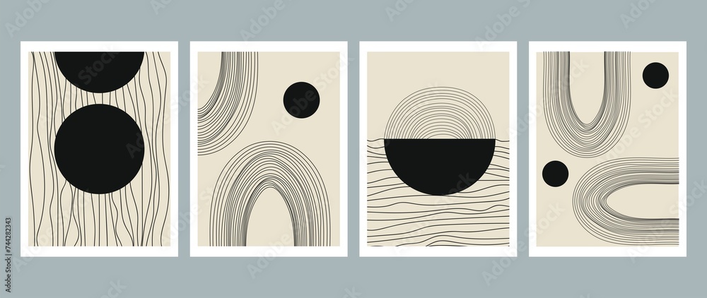 Abstract flat illustrations. Black and white posters. Design for print, cover, wallpaper, minimal and natural wall art..