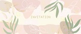 Flat abstract background. Luxurious wallpaper in the style of minimalism with golden lines of flowers and leaves. Perfect for banner, invitation, poster, screen saver and packaging...