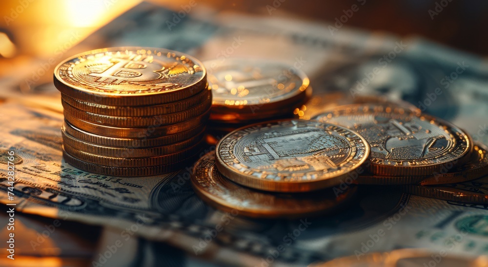 A pile of shiny coins rests on a crisp paper bill, representing the allure and value of currency in the world of money handling