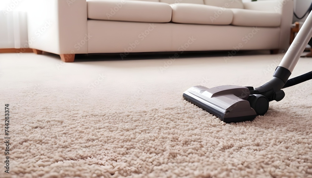 Brown carpet with vacuum cleaner in living room. Creative Banner. Copyspace image Brown carpet with vacuum cleaner in living room. Creative Banner. Copyspace image